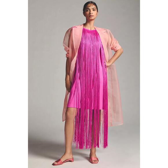 nwt ANTHROPOLOGIE HUTCH sz XS Fringed Sleeveless Dress in Raspberry Pink - Picture 2 of 5